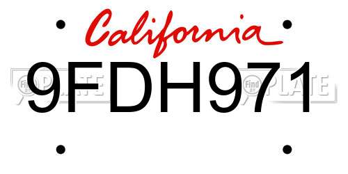 9FDH971 California License Plate