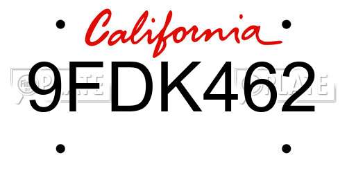 9FDK462 California License Plate