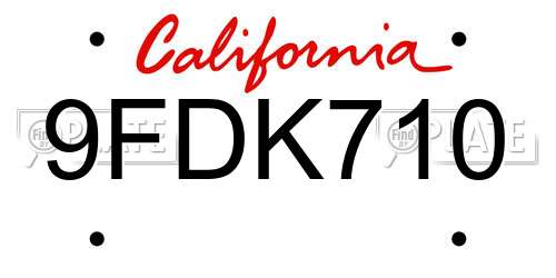 9FDK710 California License Plate