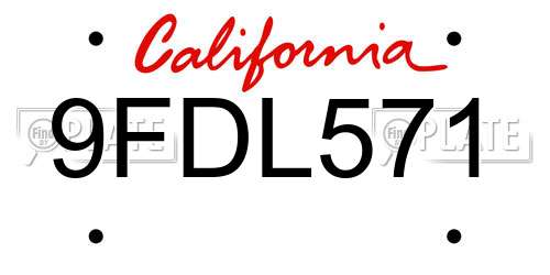 9FDL571 California License Plate