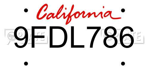 9FDL786 California License Plate