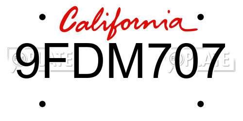 9FDM707 California License Plate