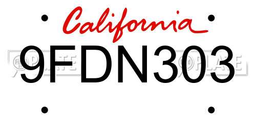 9FDN303 California License Plate