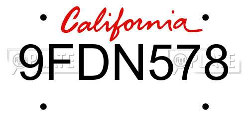 9FDN578 California License Plate