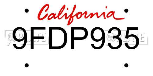 9FDP935 California License Plate