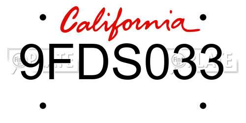 9FDS033 California License Plate