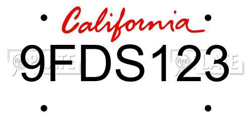 9FDS123 California License Plate