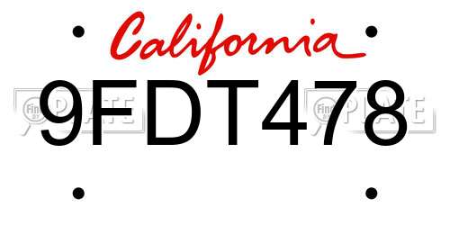 9FDT478 California License Plate