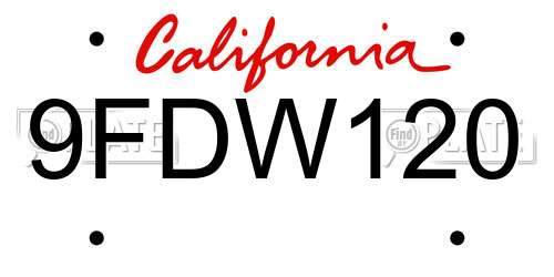 9FDW120 California License Plate