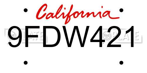 9FDW421 California License Plate