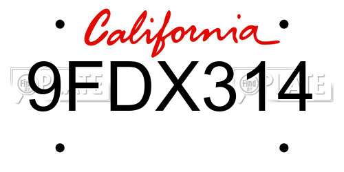 9FDX314 California License Plate