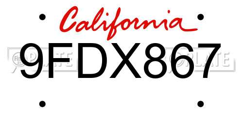 9FDX867 California License Plate