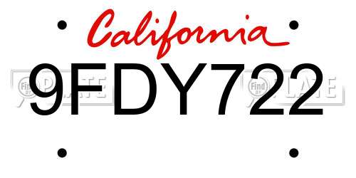 9FDY722 California License Plate