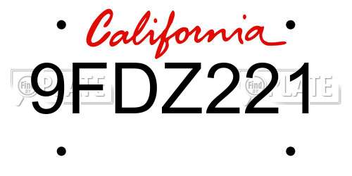 9FDZ221 California License Plate