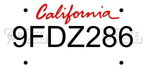 9FDZ286 California License Plate