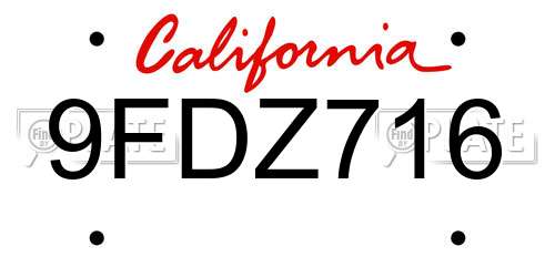 9FDZ716 California License Plate