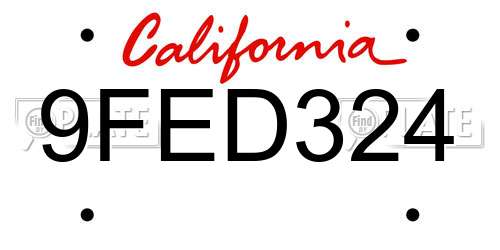 9FED324 California License Plate