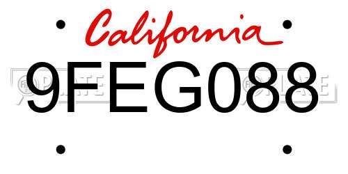 9FEG088 California License Plate