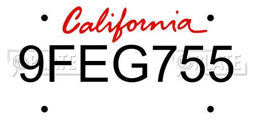 9FEG755 California License Plate