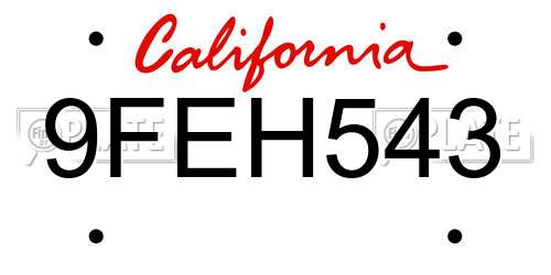 9FEH543 California License Plate