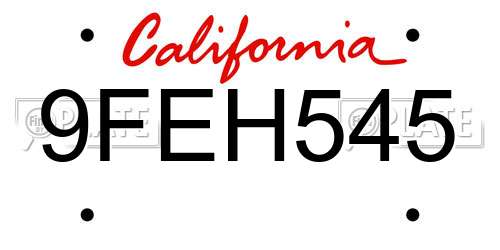 9FEH545 California License Plate