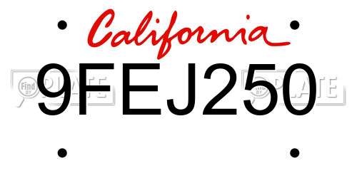 9FEJ250 California License Plate