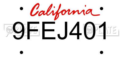 9FEJ401 California License Plate