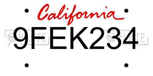 9FEK234 California License Plate