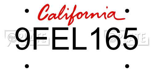 9FEL165 California License Plate