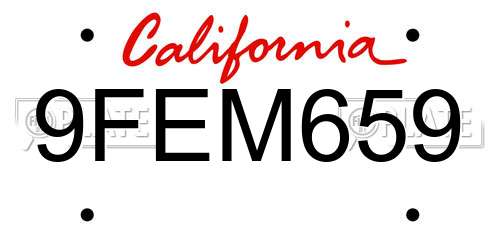 9FEM659 California License Plate