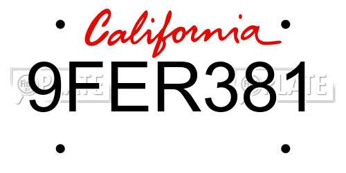 9FER381 California License Plate