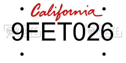 9FET026 California License Plate