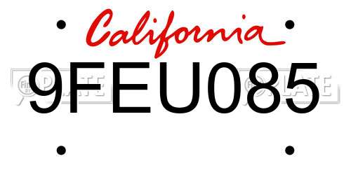 9FEU085 California License Plate