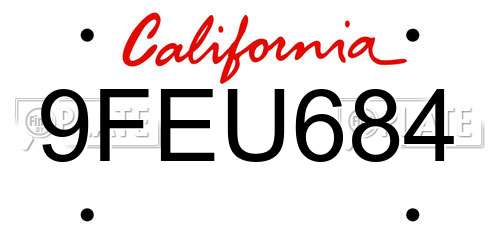 9FEU684 California License Plate