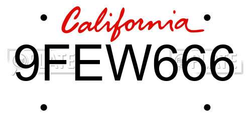 9FEW666 California License Plate