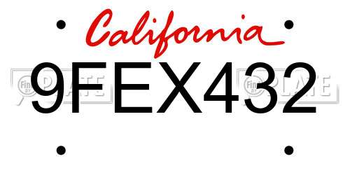 9FEX432 California License Plate