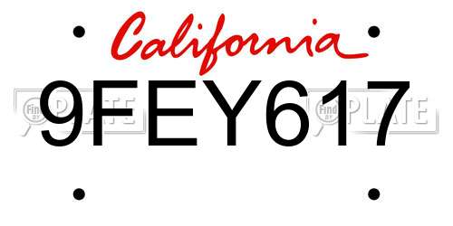 9FEY617 California License Plate