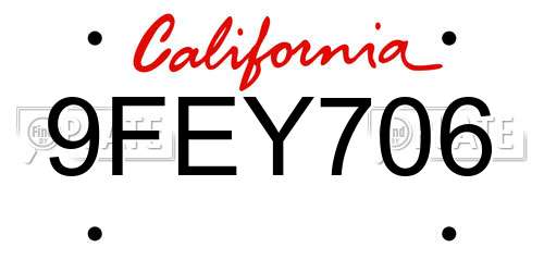 9FEY706 California License Plate
