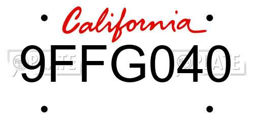 9FFG040 California License Plate