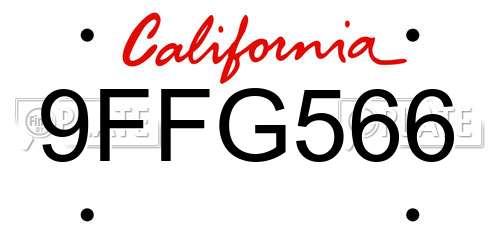 9FFG566 California License Plate