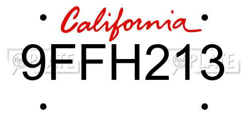 9FFH213 California License Plate