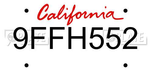 9FFH552 California License Plate