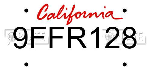 9FFR128 California License Plate