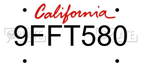9FFT580 California License Plate