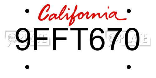 9FFT670 California License Plate