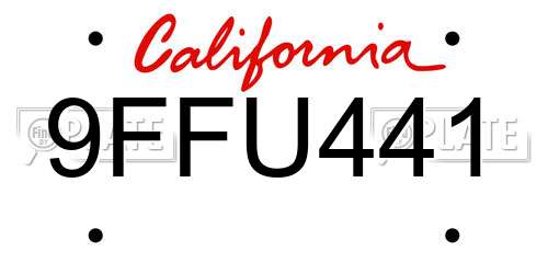 9FFU441 California License Plate