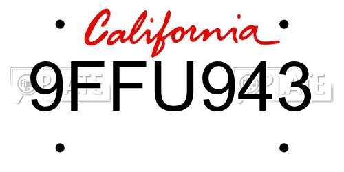 9FFU943 California License Plate