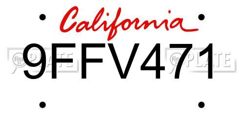9FFV471 California License Plate