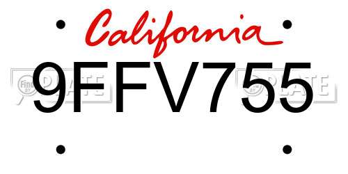 9FFV755 California License Plate