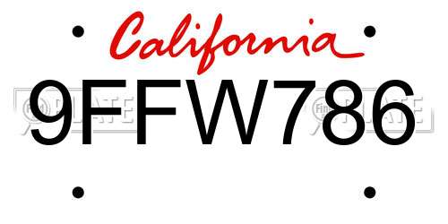 9FFW786 California License Plate